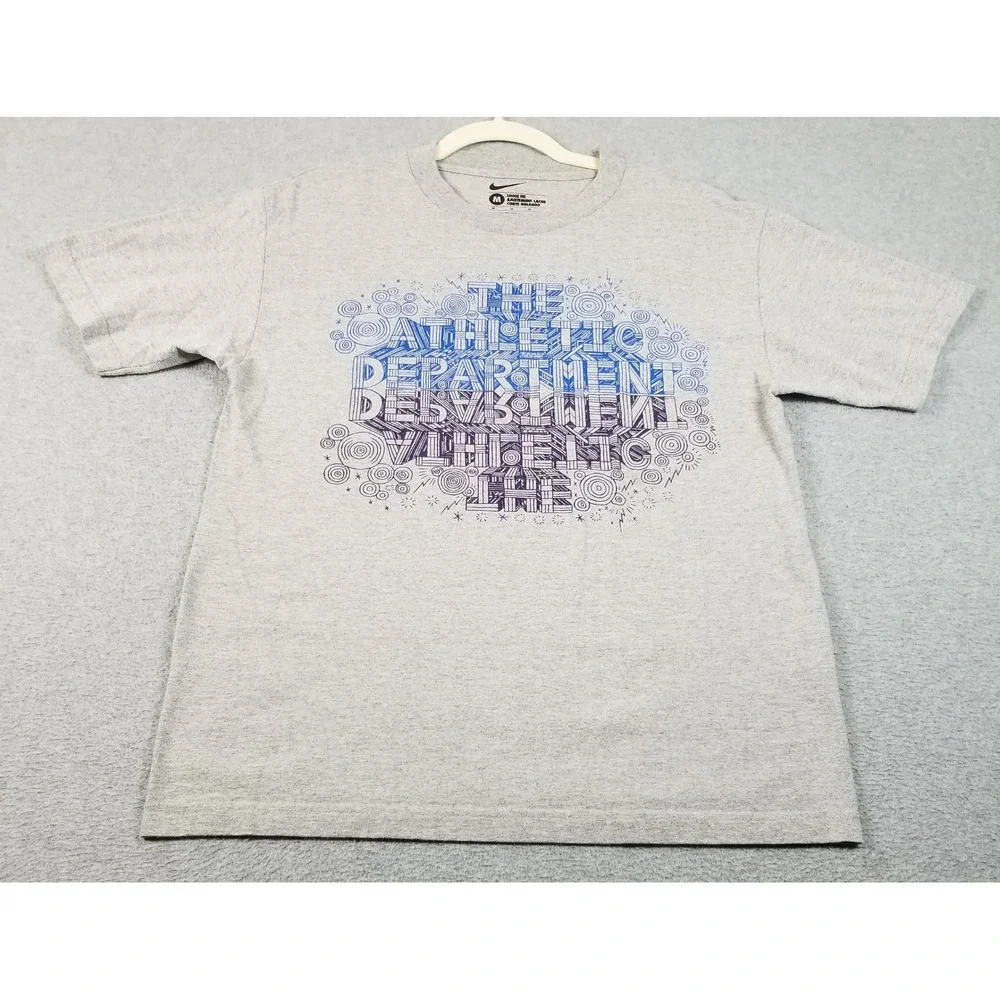 Nike T-Shirt Mens Medium Gray Blue Athletic Department Graphic‎ Loose Fit Cotton